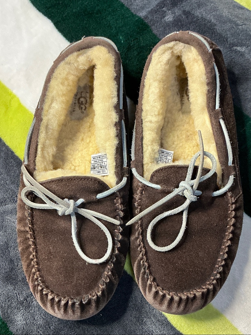 UGG Women’s Brown Suede Moccasin Slippers with Shearling Lining Size 9 - Picture 14 of 16